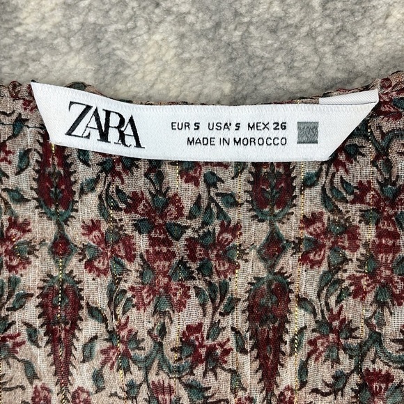 Zara V Neck Ruffle Trim Mini Dress Rust Geo Paisley Boho Cottagecore Sz S - Picture 12 of 14